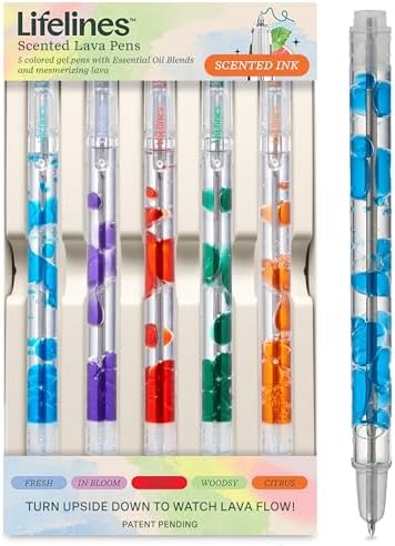 Lifelines Scented Lava Gel Pen Set, 5-Pack (Multi-Color) - 0.7mm Colored Gel Pens Infused with Scented Essential Oil Blends & Mesmerizing Lava - School Supplies for College Kids & Adults