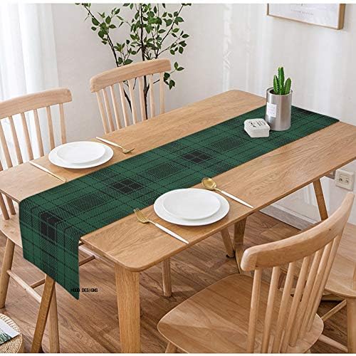 HGOD DESIGNS Tartan Table Runner,Green and Black Scottish Woven Tartan Plaid Pattern Cotton Linen Table Runner Home Decor for Kitchen Dinner Tea Table Cloth Placemat 14"X72"