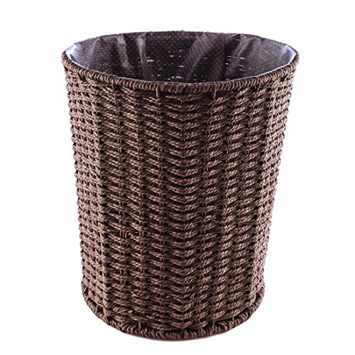 Fcoson Paper Wastebasket Rattan Woven Storage Baskets Decorative Round Trash can for Bedroom Desktop Coffee