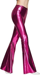 Women's 70s Disco Dance Party Shiny Metallic Flare Leggings High Waist Wide Leg Bootcut Palazzo Glam Yoga Trousers