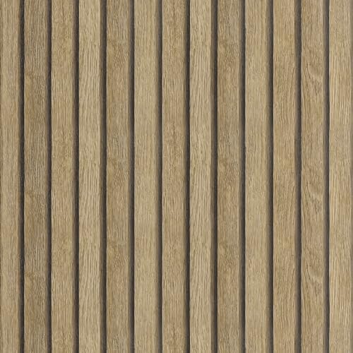 Shackcom Wooden Slat Peel and Stick Wallpaper 15.7 x 236inch, Self-Adhesive Contact Paper with 3D Effect | Waterproof & Removable | PVC Contact Paper for Countertops & Cabinets | Nature Wood