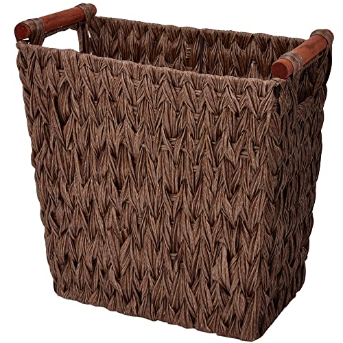 GRANNY SAYS Woven Trash Basket, Brown Wastepaper Basket with Handles, Wicker Bathroom Trash Can for Dorm Laundry Room, 1-Pack, 13