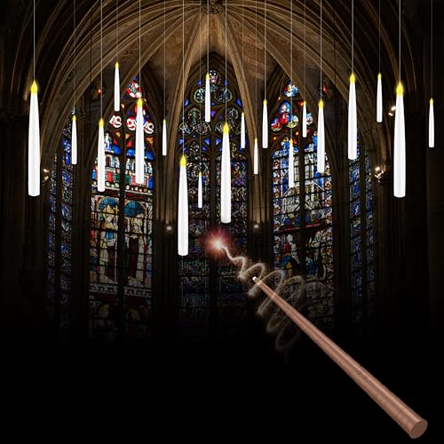 20 Pcs Floating Candles with Wand, Christmas Decorations Magic Hanging Candles, Battery Operated Window Candles with Wand Remote, Flameless Flickering Warm Light LED Candles for Home Christmas Decor