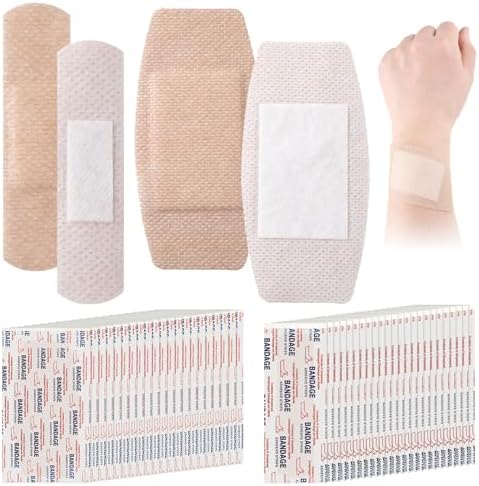 Funtery 100 Pcs Silicone Bandages Assorted Sizes Sensitive Skin, Painless Removal Silicone Bandages for Fragile Sensitive Skin Elderly Painless Removal Delicate(2 Size,Classic)