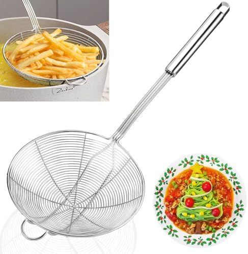 Yimi 16.5 Inch Spider Strainer | Stainless Steel Kitchen Cooking Skimmer with Double Hook Long Handle | Spiral Wire Spoon Ladle with Reinforced Double Coil for Cooking and Frying, Thanksgiving Gift