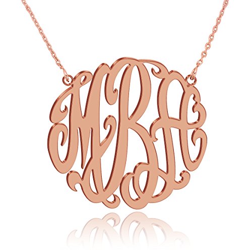 JOELLE JEWELRY Handmade Personalised Monogram 3 Initials Name Necklace-18K Rose Gold Plated Silver