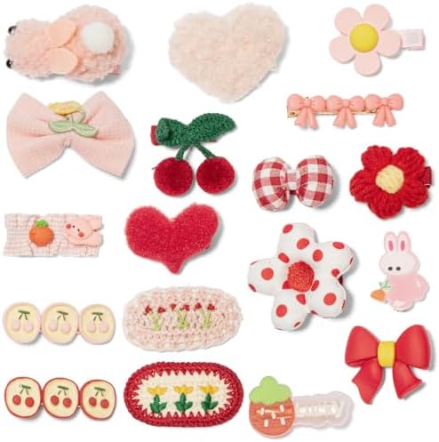 Hair Clips for Girls 18 Pcs No Slip Assorted Barrettes for Kids Bows Pink Red Cute Hair Accessories for Little Girls Teens Toddlers Child Kids Gifts