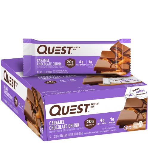 quest bars double - Quest Nutrition Caramel Chocolate Chunk Protein Bars, High Protein, Low Carb, Gluten Free, Keto Friendly, 12 Count