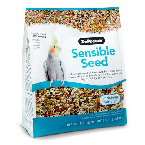 ZuPreem Sensible Seed Bird Food for Medium Birds, 2 lb bag - Premium Blend of Seeds, FruitBlend Pellets for Lovebirds, Quakers, Small Conures, Cockatiels