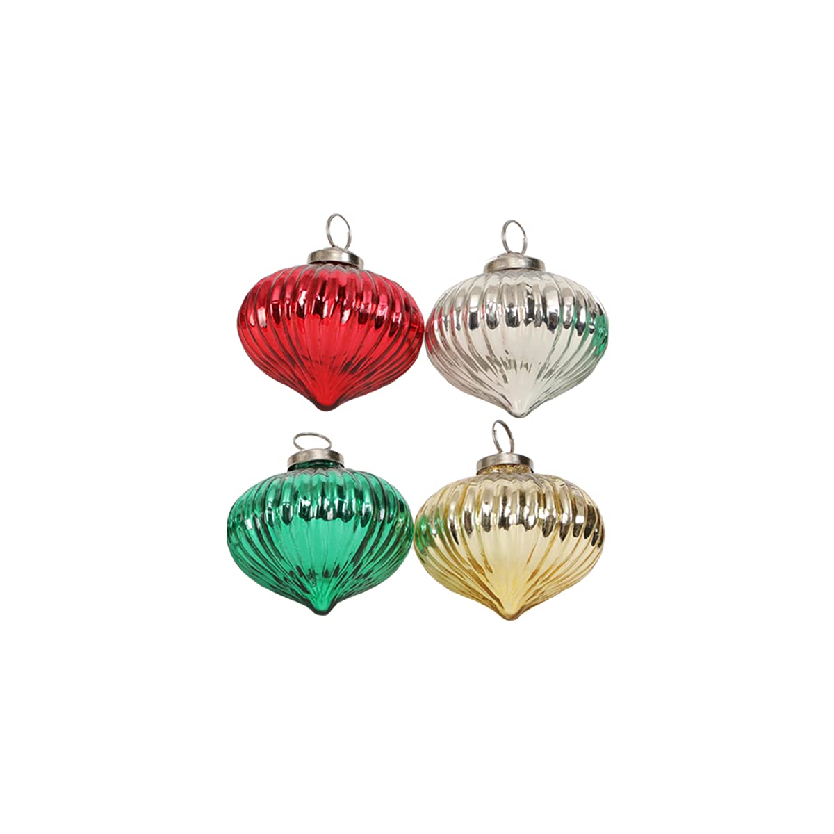 Home4U Glass Claire Small Christmas Ornaments Set of 4 (Dia-3 H-3.5 in_Multicolor)