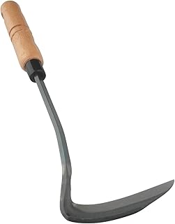 Tomerry Japanese Gardening Weeding Sickle Nejiri Kama Sharp Steel Blade and Wood Handle