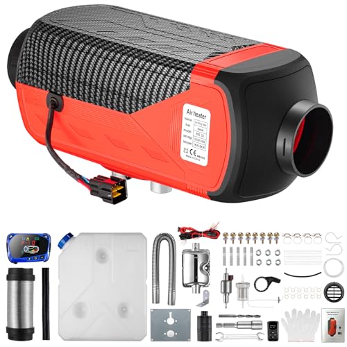 ChuBu Diesel Heater 8KW, Portable 12V Car Air Kit w/Wireless Remote Control LCD Display 5L Tank Muffler Fast Heating Defrost Defogger for Campers,Shop,Home,RV,Boat,SUV,Garage Red New Remote 8KW