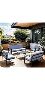 DIYART 7-Seater Aluminum Patio Furniture Set, 5 Pieces Patio Conversation Set, Outdoor Seating Se...