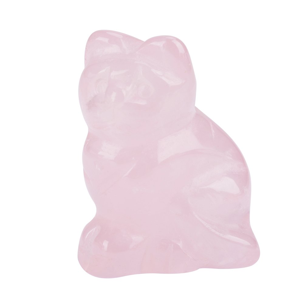 FTVOGUE Rose Quartz Statue Carved Kitten-shaped Figurine Ornament Pink Crystal Healing Stone Gemstone Decoration