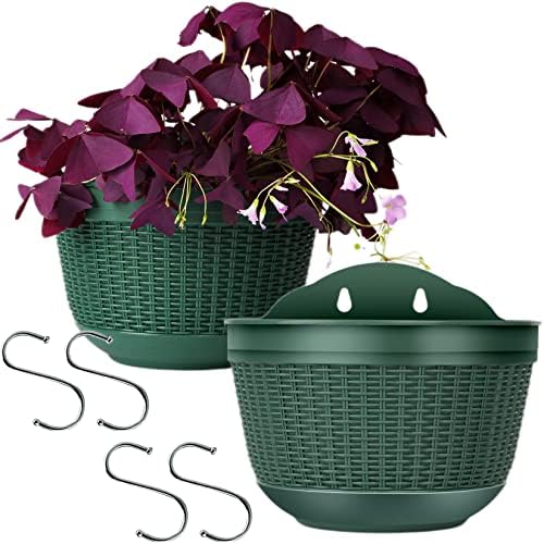 CUNQN Wall Hanging Planter Pots Hanging Fence Planters Plastic Balcony Planter with S Hooks for Home Garden Porch Kitchen Wall Decoration 2PCS