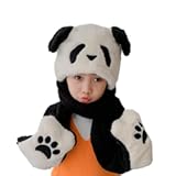 Kids Winter Hat Gloves Scarf Set&comma;Cute Panda Hat with Movable Ears Thick Warm Hood Cap for Girls Boys 4-10 Years Old