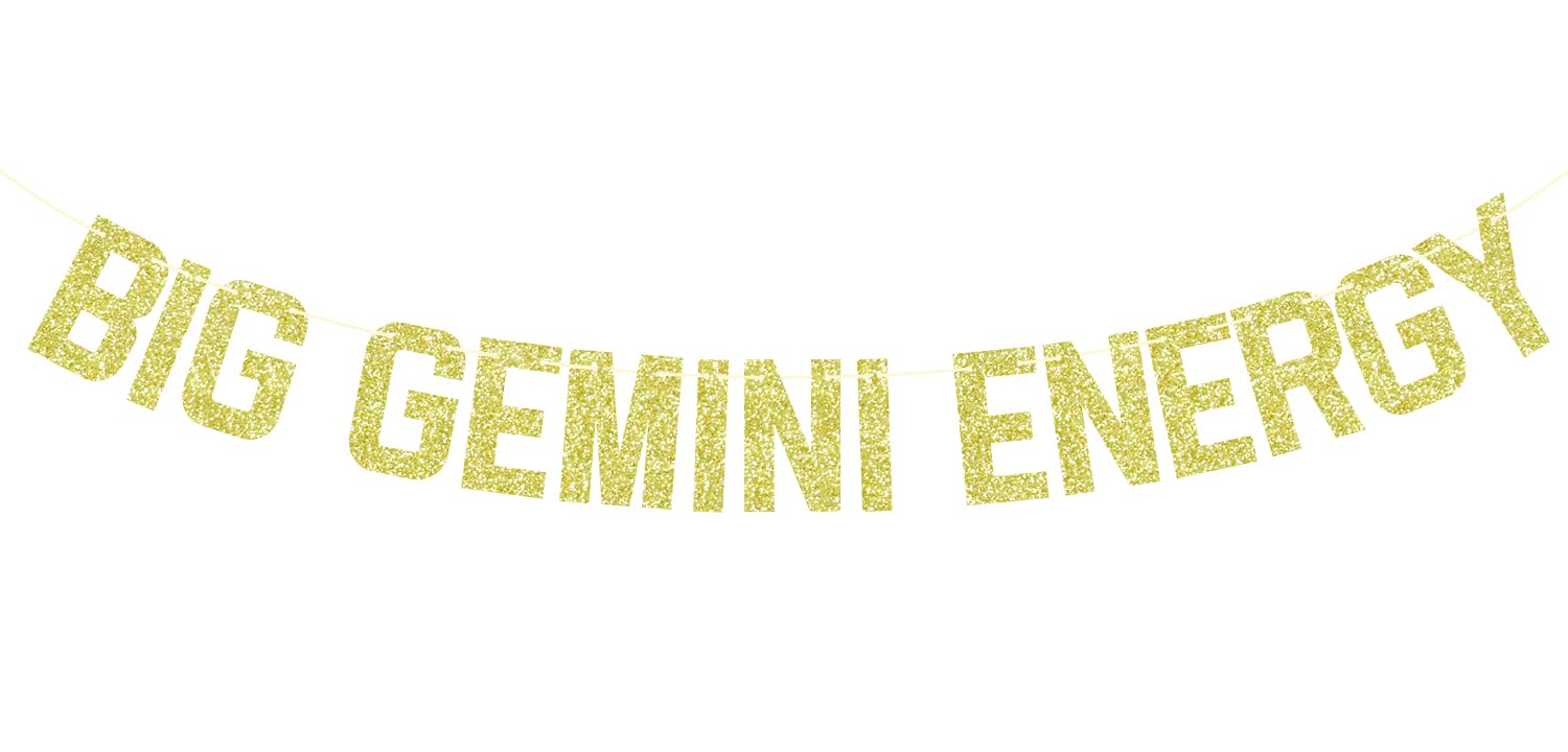 Big Gemini Energy Banner, Gemini Birthday Bunting Sign, Horoscope Astrology Theme Party Decorations, 12 Zodiac Theme Birthday Party Decorations Gold Glitter