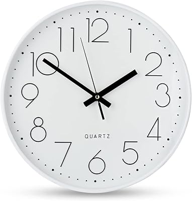 Egundo 12 inch Silent Non Ticking Wall Clock, Quartz Analog Metal Large Number Round Quiet Clocks, Silent Clock,Home Decor Clock for Living Room Bedroom Kitchen Office (12 inch White)