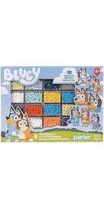 Perler 80-57182 Bluey Fused Bead Deluxe Box Kit, 10 Unique Patterns, Multicolor, 4473 Pieces