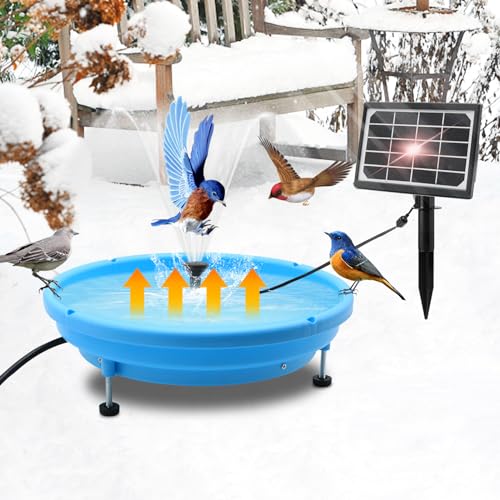 GIFANK [Clearance] Heated Bird Bath with Solar Powered Bird Baths Fountains,Thermostatically Controlled 4-in-1 Heated Bird Bath Bird Waterer Bird Bath heaters for Outdoors in Winter Garden Yard Patio