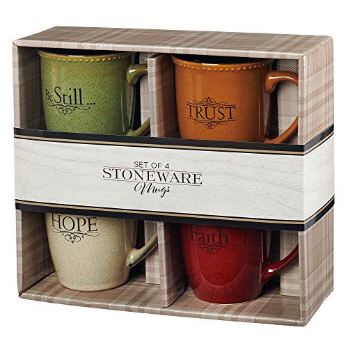 Christian Art Gifts Set of Four Rustic Stoneware Coffee/Tea Mugs