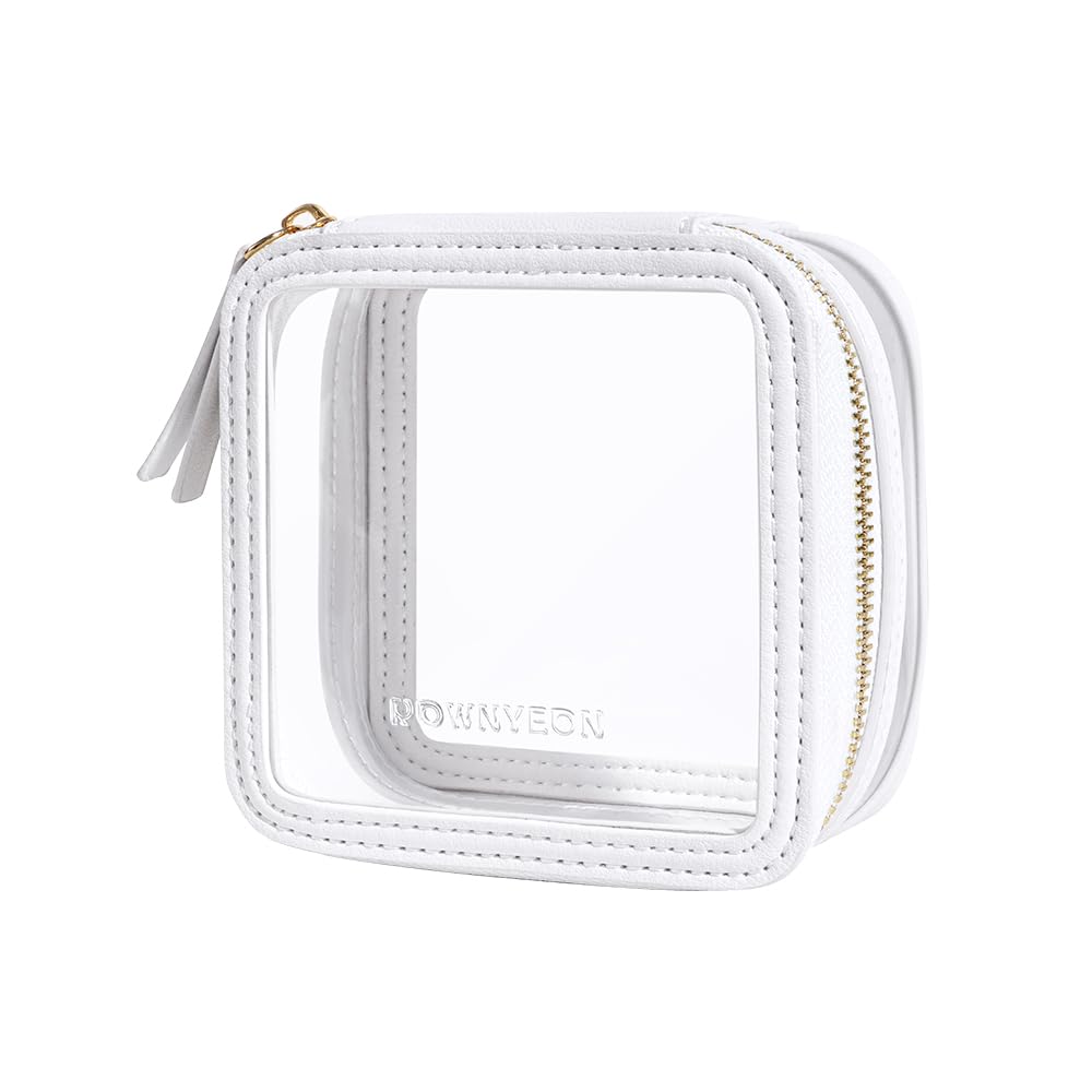 CamdeezRownyeon Clear Cosmetic Bag Mini Makeup Bag Cute Clear Make Up Organizer Case Travel Toiletry Bag Small Pouches for Women with Zipper (White, Mini), White