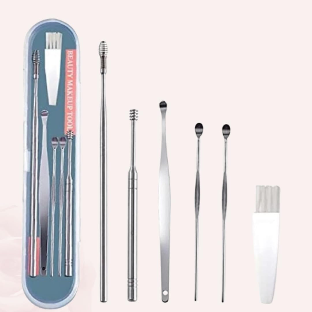 GUMP� Stainless Steel Ear Wax removal Pick Set, 6 Pieces with Case, For Ear Cleaning