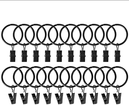 Anneaux pour Rideaux, 20 Pièces Anneau de Rideau avec Clips Anneaux de Rideau en Métal Anneaux de Suspension avec Clips pour Rideaux et Tringles (Noir 50mm)