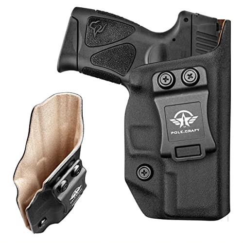 POLE.CRAFT IWB Kydex Leather Holster for: Taurus G3C / G2C / G2S / PT111 / PT140 9mm/.40 Pistol Case - Inside Waistband Concealed Carry - No Scratch, No Dropping (Black, Right Hand Draw)