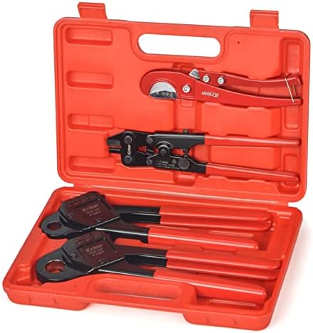 iCrimp IWS-1807CN PEX Crimping Tool Kit with PEX Crimpers, PEX Tubing Cutter, Copper Ring Removal Tool for 1/2’’ & 3/4’’ Copper Crimp Rings, Meets ASTM F1807 Standard