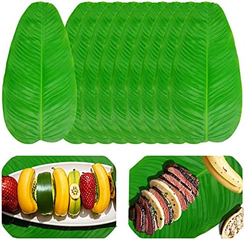 10Pcs Fake Banana Leaves,Artificial Tropical Banana Leaves,Plastic Banana Leaves Realistic Simulated Tropical Leaves-Fake Banana Leaves Model for Hawaiian Party Jungle Aventure Theme Party Decor