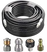 M MINGLE Sewer Jetter Kit for Pressure Washer, 1/4 Inch NPT, 100 Feet Hose, Button Nose and Rotat...