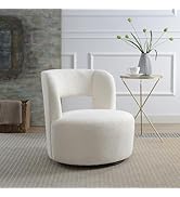 GDFStudio Swivel Barrel Club Chair,Upholstered Round Armless Accent Chair,Teddy Fabric Modern Rea...