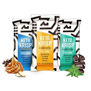 Keto Krisp Protein Snack Bars - Low-Carb, Low-Sugar - (Variety 12 Pack, Almond Butter, Chocolate Mint &amp; Almond Butter Chocolate Chip) - Gluten-Free Crispy, Ketogenic Healthy Diet Snacks and Food