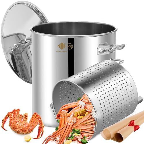 ARC 100 QT Large Crawfish Seafood Boil Pot with Basket and 2 Brown-paper Table Covers, Stainless Steel Stock Pot with Strainer, Outdoor Cooking Pot for Lobster, Crab, and Shrimp, 24 Gallon Pot