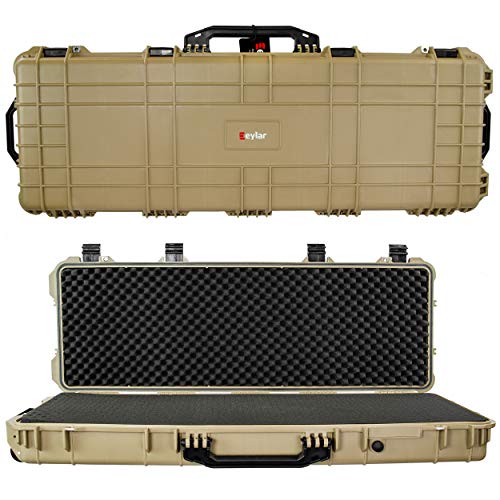 Eylar 53' Inch Protective Roller Rifle Hard Case with Foam, Waterproof & Crushproof, Two Rifles Or Multiple Guns, Pressure Valve with Lockable Fittings Tan (Tan)