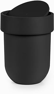 Umbra Touch Waste Can, Small Trash Can with Lid, Swing Lid Waste Basket, Garbage Can with Lid for Washroom/Bathroom, Black