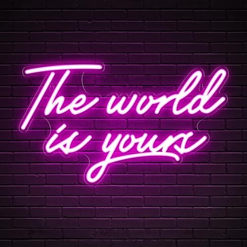 Kavaas The World Is Yours Neon Signs 16.5" x 9.8", Pink LED Neon Sign Wall Decor | The World Is Yours Led sign for Bedroom, Office, Game Room, Graduation Party, Birthday