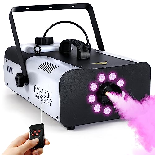 TCFUNDY Fog Machine with Lights, 1500W Smoke Machine RGB 9 LED Lights for DJ Halloween Wedding Party Stage with Remote Control