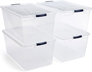 Rubbermaid Cleverstore 95 Quart Clear Stackable Large Plastic Storage Containers with Lids for Office and Home Organizatio...