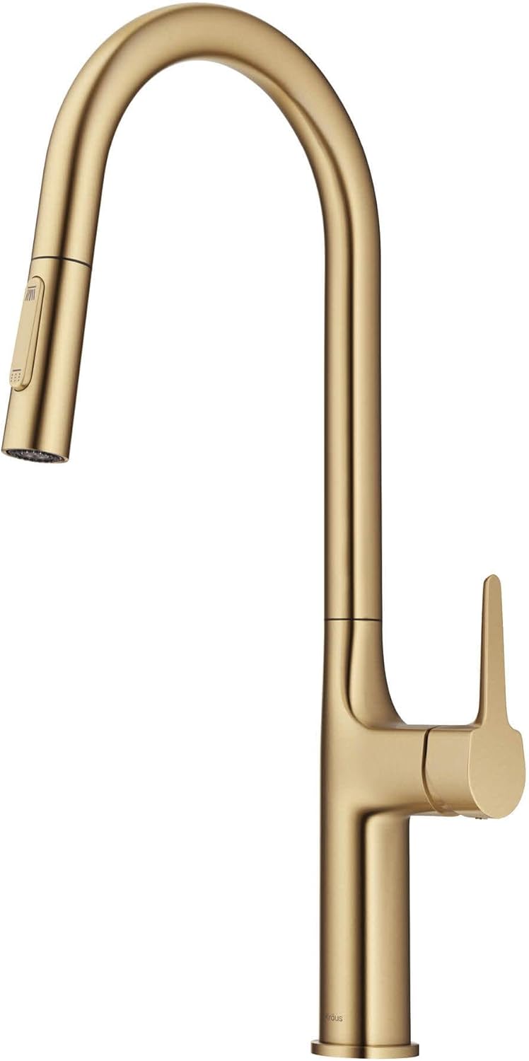 Kraus KPF-3101BG Oletto Modern Pull-Down Single Handle Kitchen Faucet, 19.5 inch, Brushed Gold Faucet Brushed Gold 19 1/2 Inch