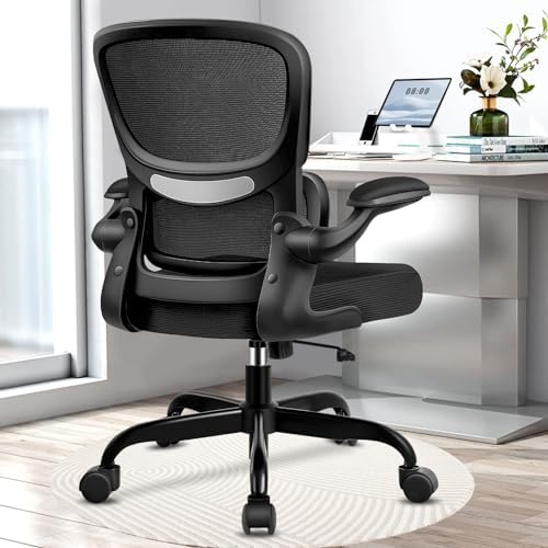 Razzor Office Chair, Ergonomic Desk Chair with Lumbar Support and Adjustable Armrests, Comfy Desk Chair Breathable Mesh Mid Back Computer Chair, Reclining Office Chair for Home Office - Black