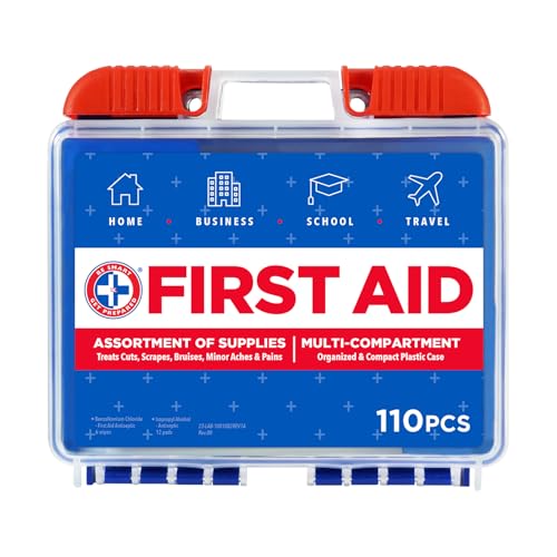 Be Smart Get Prepared 110 pc First Aid Kit: Clean, Treat, Protect Minor Cuts, Home, Office, Car, School, Business, Travel, Emergency, Outdoor, Camping & Sports, FSA/HSA (Packaging may vary) (Health and Beauty)