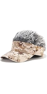 Malaxlx Mens Visor Cap Wig Adjustable Baseball Cap Golf Hats with Fake Hair