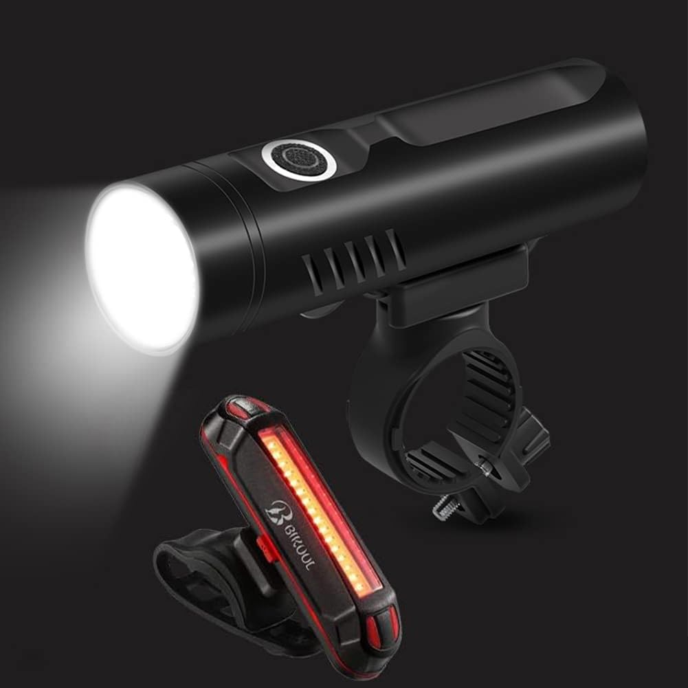 BIKUUL USB Rechargeable Bike Light Front, Super Bright T6 Flashlight Waterproof Bicycle Headlight and Taillight, Cycling Safety Bicycle Light