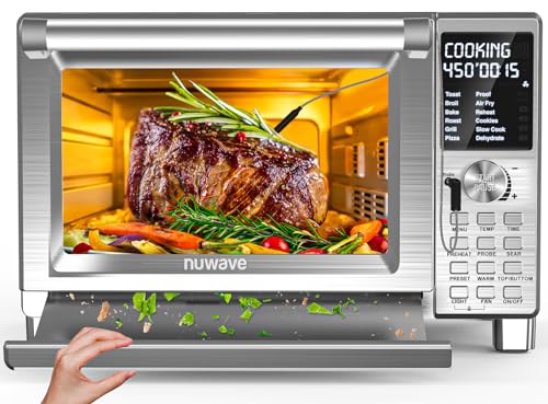 Nuwave Bravo XL Pro Air Fryer Toaster Oven, Improved 100% Super Convection, Quicker & Crispier Results, 100 Presets, Multi-Layer Even Cooking, 50-500F, Smart Probe, PFAS Free, 30QT, Stainless Steel