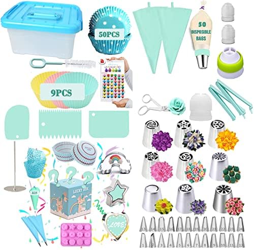 Cake Decorating Kit, 157 PCS Piping Bags and Tips Set Cake Decorating Tool Supplies 33 Piping Tips Frosting Tips and Bags Cupcake Decorating Kit Cookie Decorating Supplies with Lucky Box