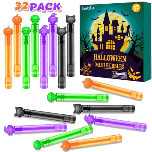 Leetous Halloween Basket Goodie Bag Stuffer Fillers for Kids 32 PCS, Mini Bubble Wands Party Favors Supplies for Toddlers, Small Halloween Non Candy Treats Toys Gifts Classroom Prizes for Boys Girls