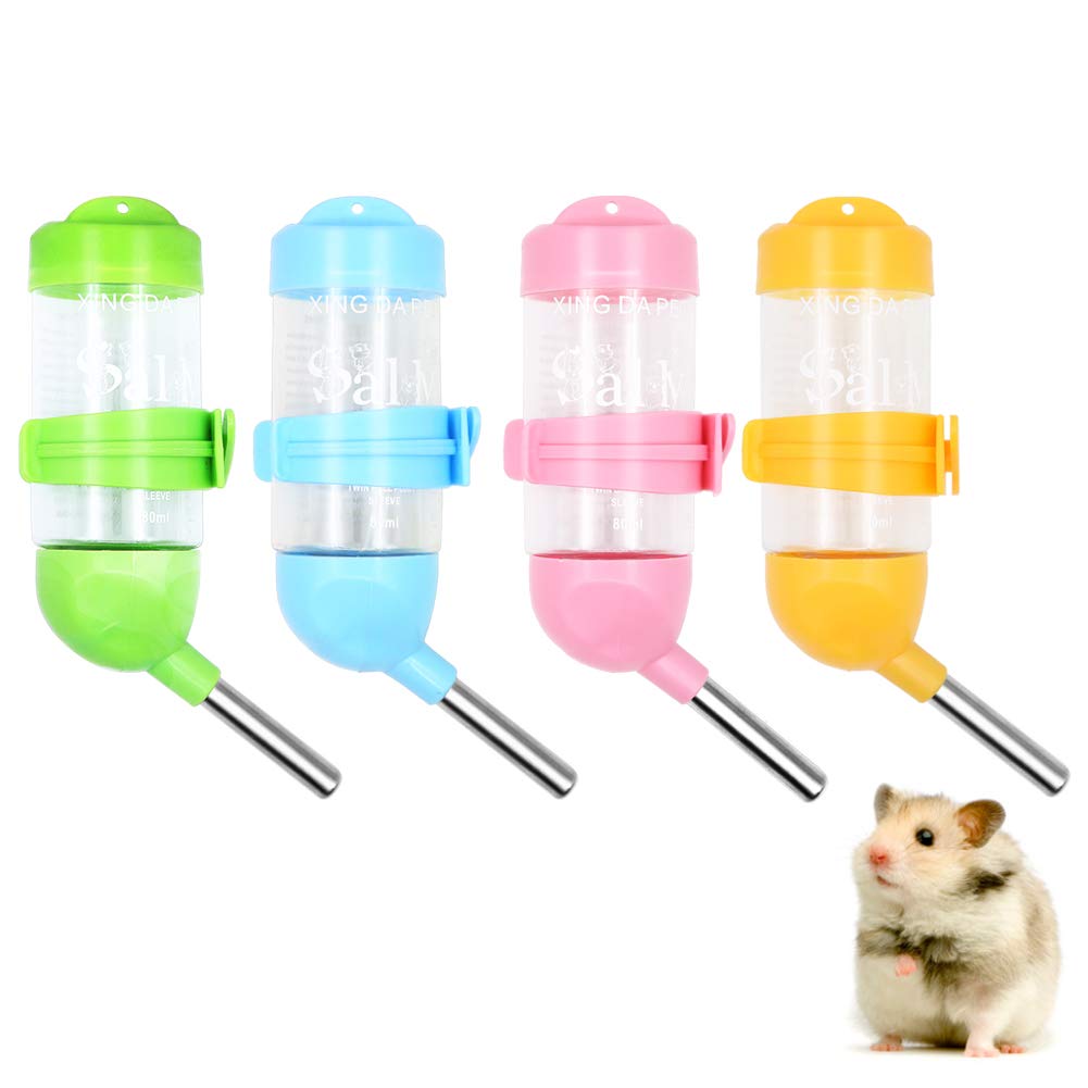 4 Pcs 80ml Hamster Water Bottles,No Grip Hanging Water Dispenser Small Animal Automatic Water Feeder for Hamster,Rabbit, Guinea Pig, Squirrel,Small animal