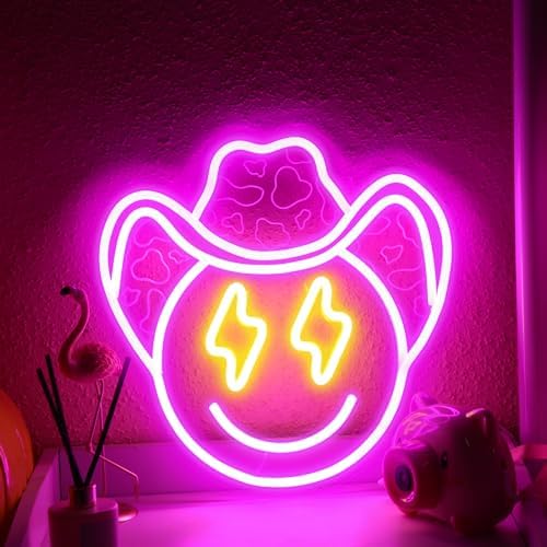 Riakrum Neon Sign for Wall Decor Y2k Lighting LED Neon Light Preppy Aesthetic Cowboy Room Decor for Women Bedroom Dorm Art Wall Decor(Smile Face)